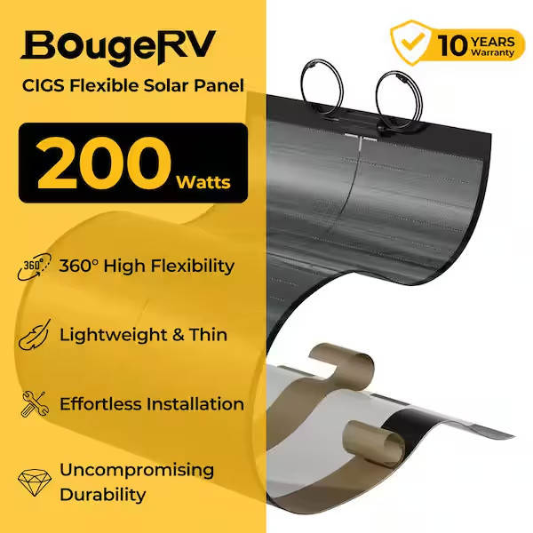 2 BougeRV Yuma 200W CIGS Thin-Film Flexible Solar Panels – New In The Box