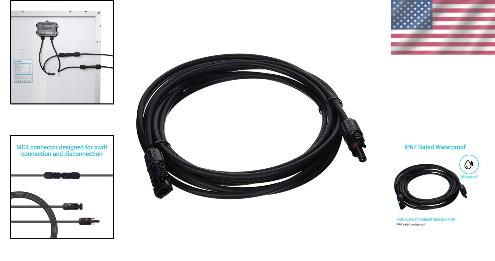 1.5Ft 12AWG Solar Panel Wire Adaptor – Weatherproof Male & Female Connectors