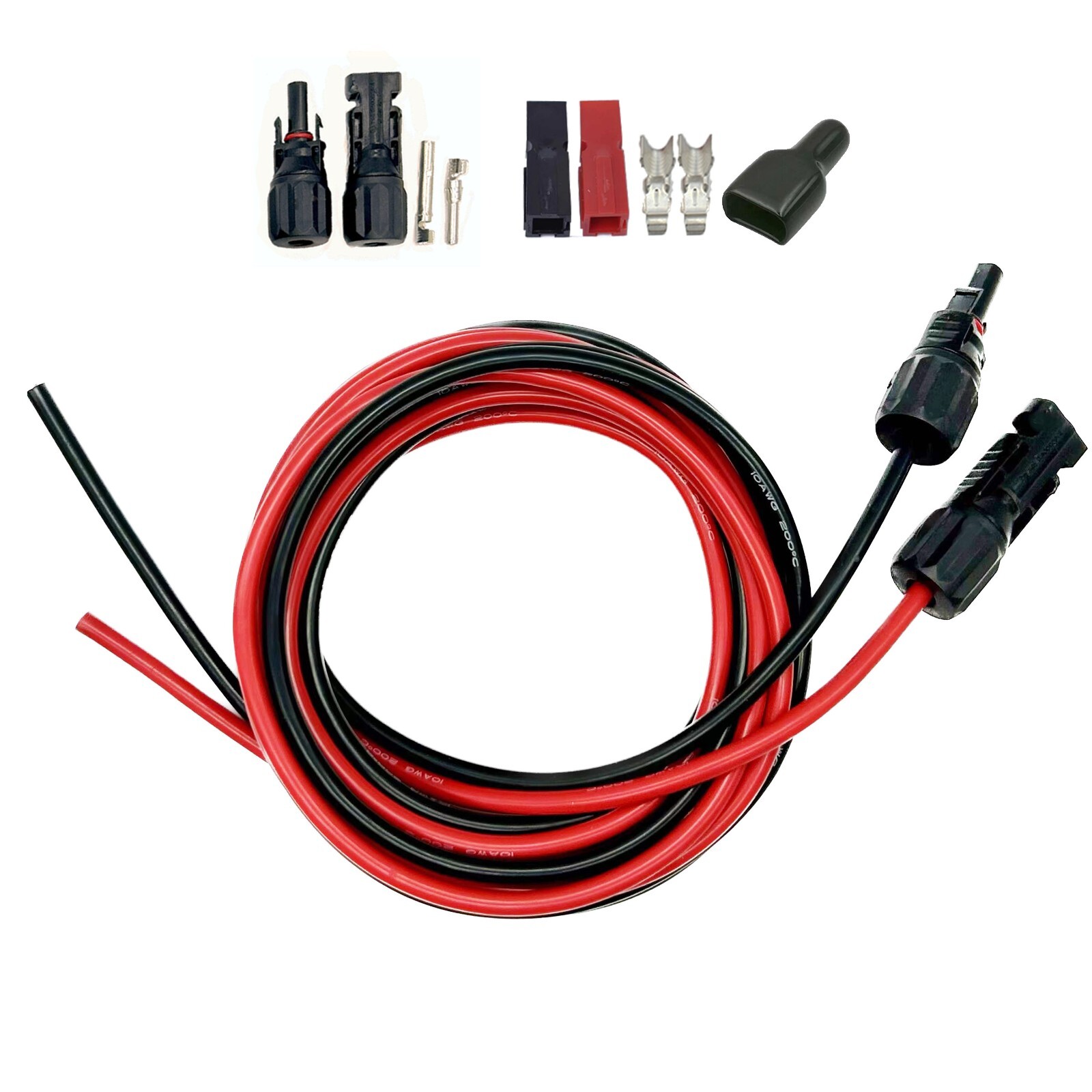 Pair 10 AWG Solar Panel Extension Cable Wire Connector + 2 Pairs Connectors