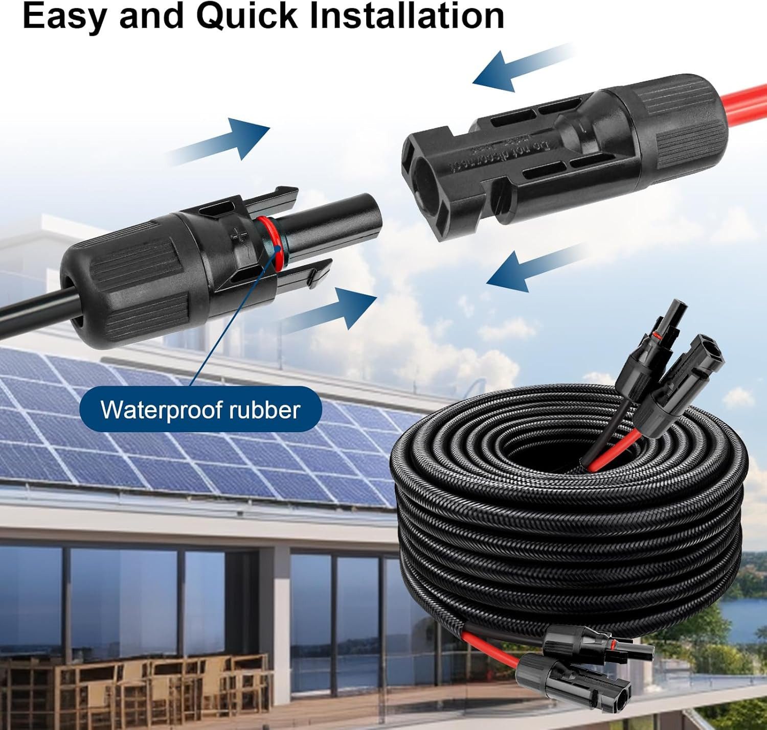 Solar Panel Extension Cable – 10AWG 10FT Solar Wire with Female & Male Waterproo