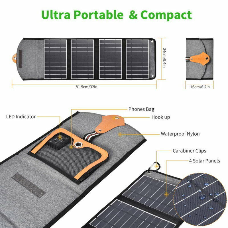 Premium 22W IPX4 Waterproof HIGH EFFICIENCY Folding Solar Panel Camping Charger