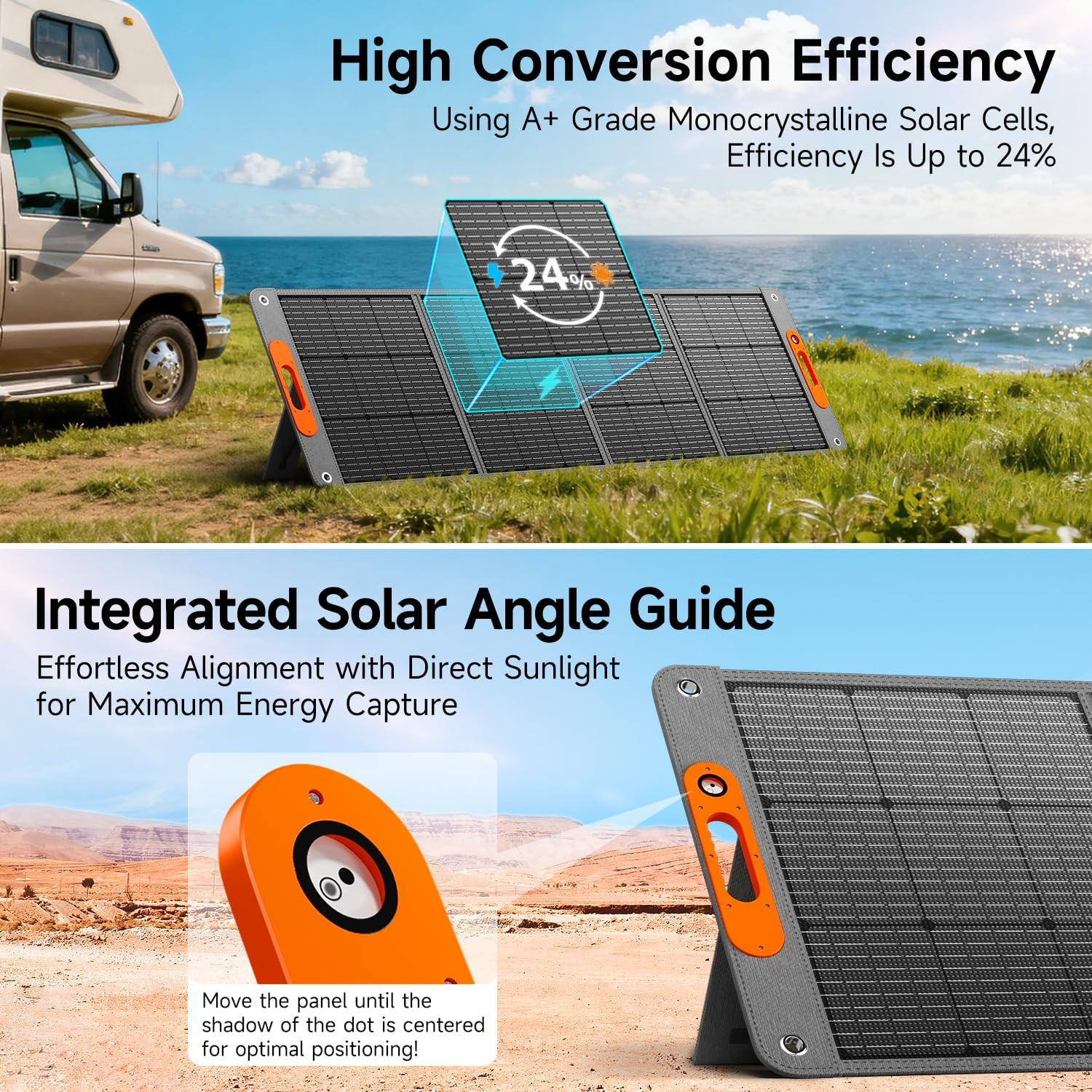 200W Portable Solar Panel for Power Station, 24% High Efficiency ETFE Foldable S