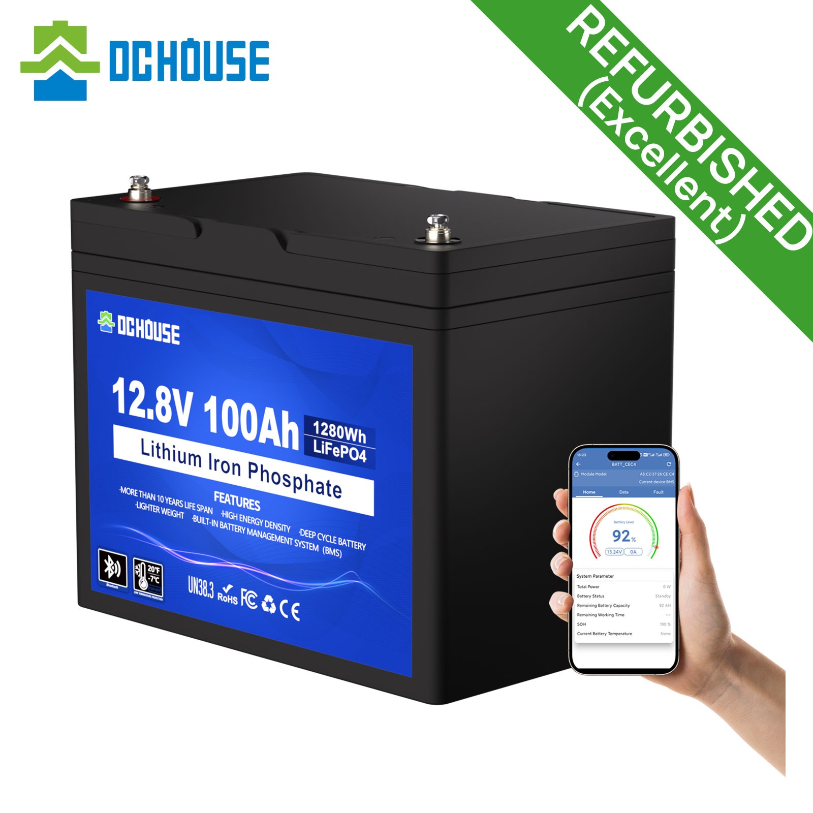 12V 100Ah LiFePO4 Lithium Battery Bluetooth monitoring For Solar Marine RV