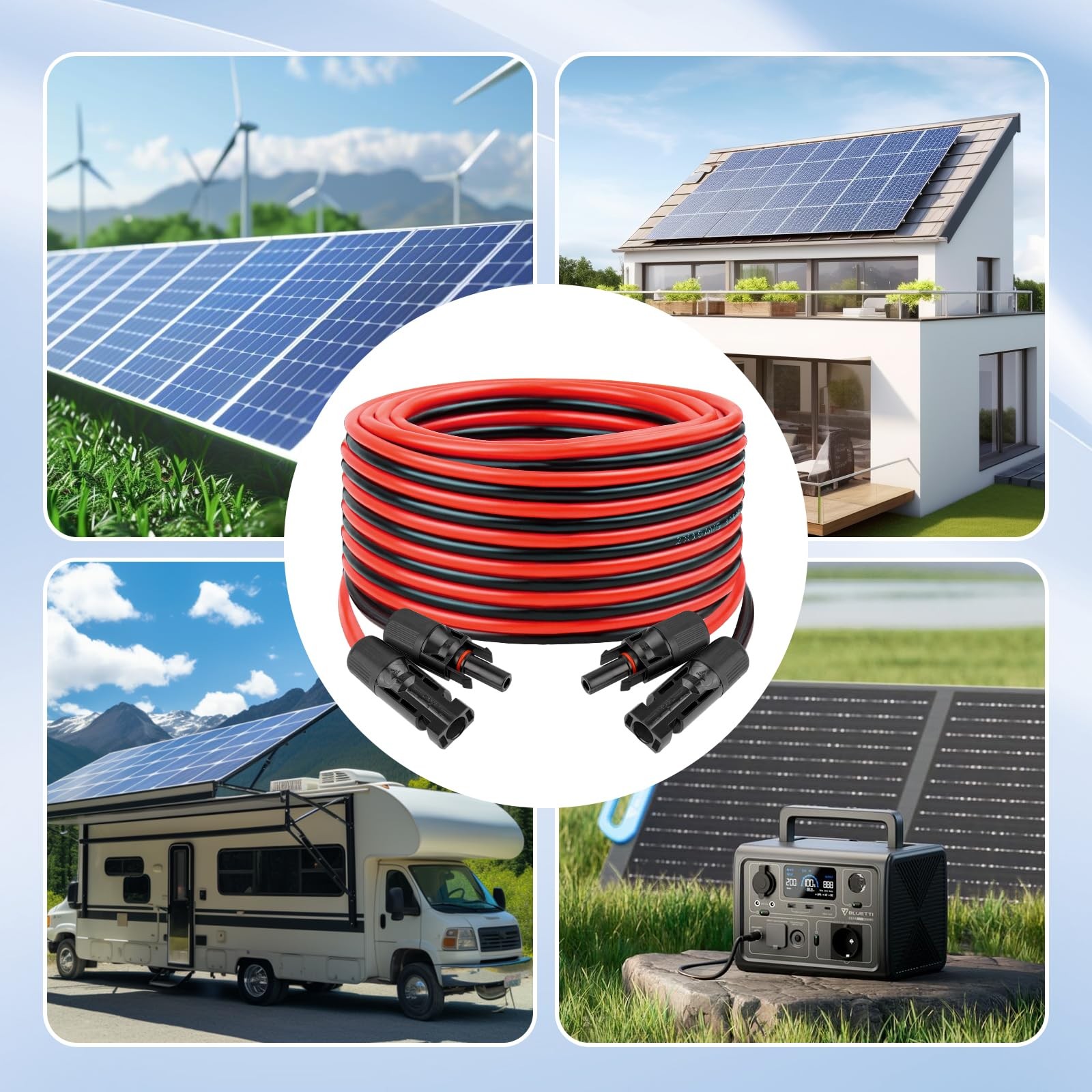 YDDECW 10AWG 15FT Solar Extension Cable Red Black