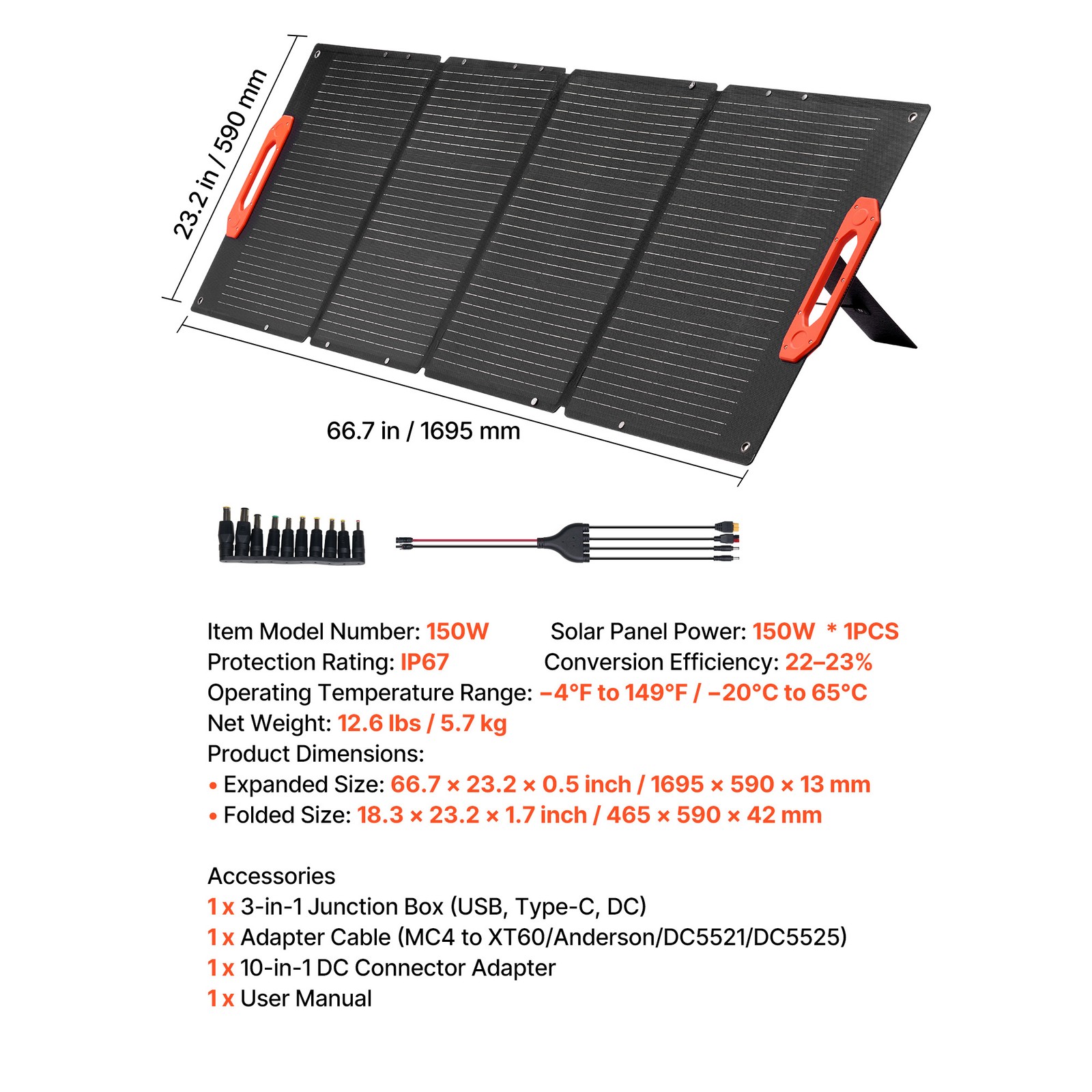 Uimoso 150W Portable Foldable Solar Panel with Monocrystalline ETFE Design