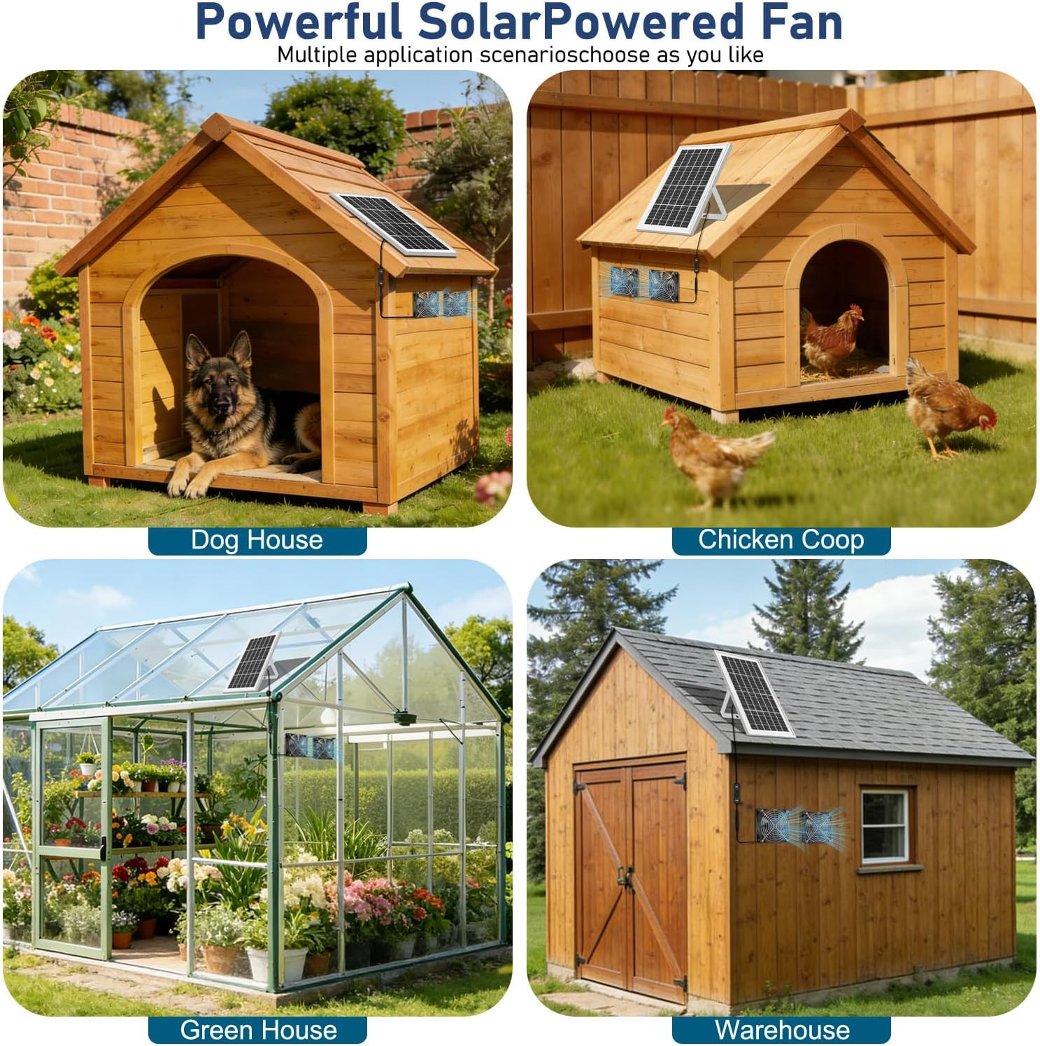 Solar Powered Fan Kit 17.72 Inch IPX7 Weatherproof, 22W Solar Panel with 2 Water