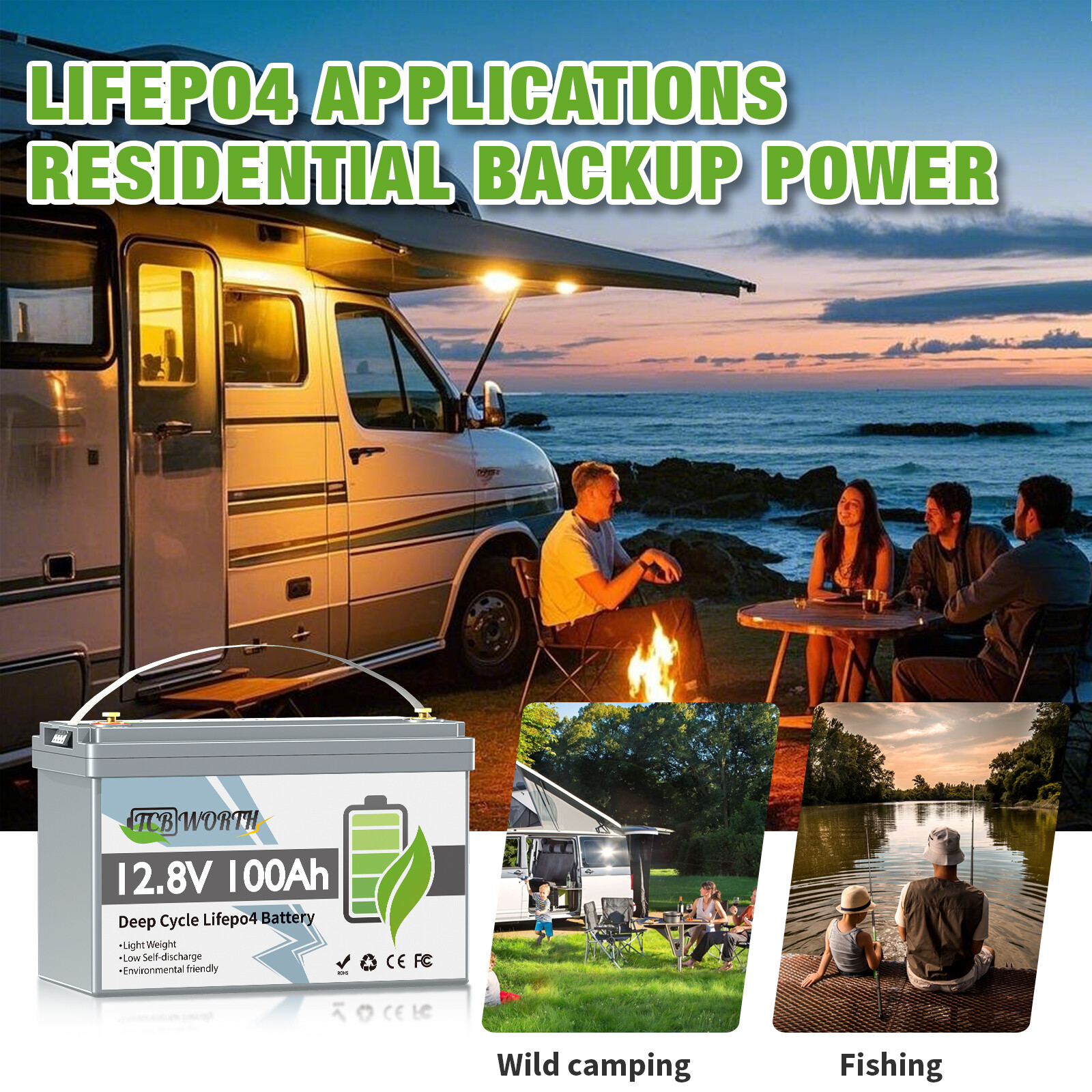 12V 100Ah LiFePO4 Lithium Battery BMS for Solar RV Off-grid Trolling Motor Boat