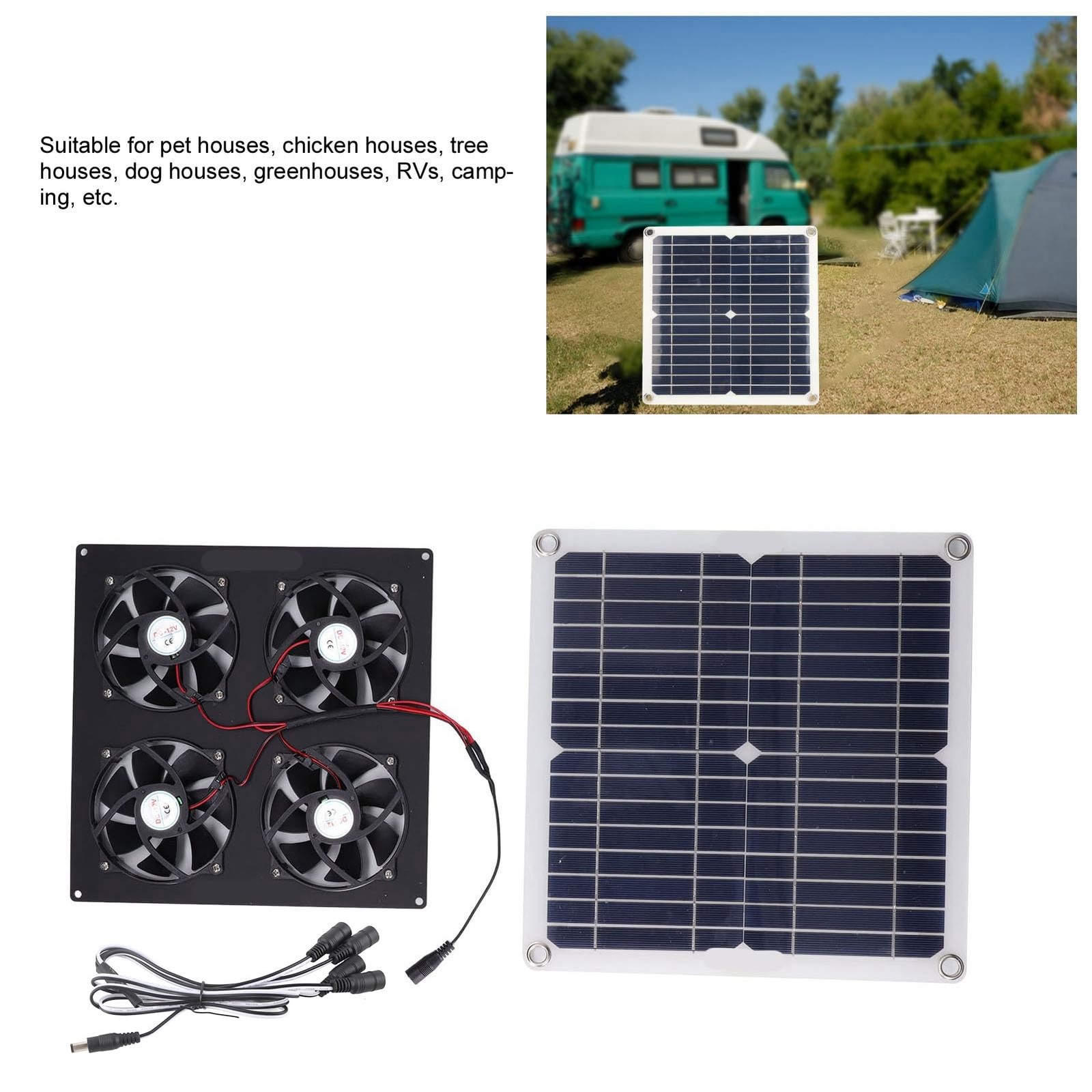 100W Solar Panel Powered Exhaust Fan Kit for RV Greenhouse