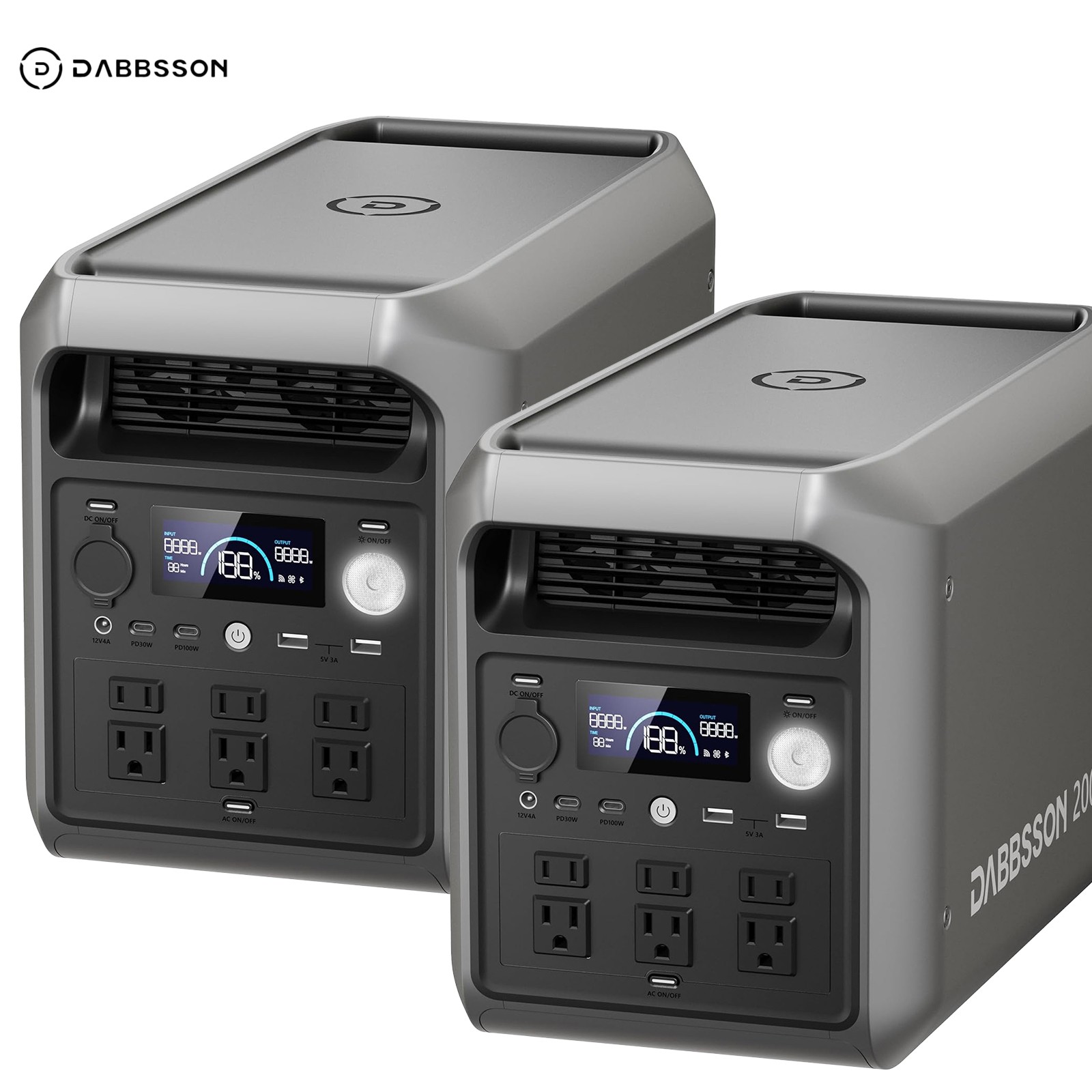 Dabbsson 2200W 2048Wh Portable Power Station 2pcs for Travelling Home Backup