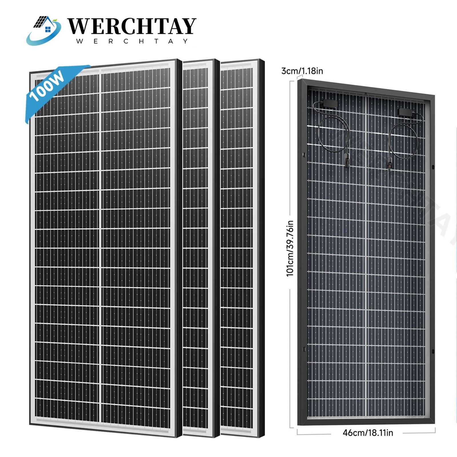 3Pc 100 Watt (300W) N-Type Bifacial Solar Panel 12V Mono Home PV Power Off-Grid