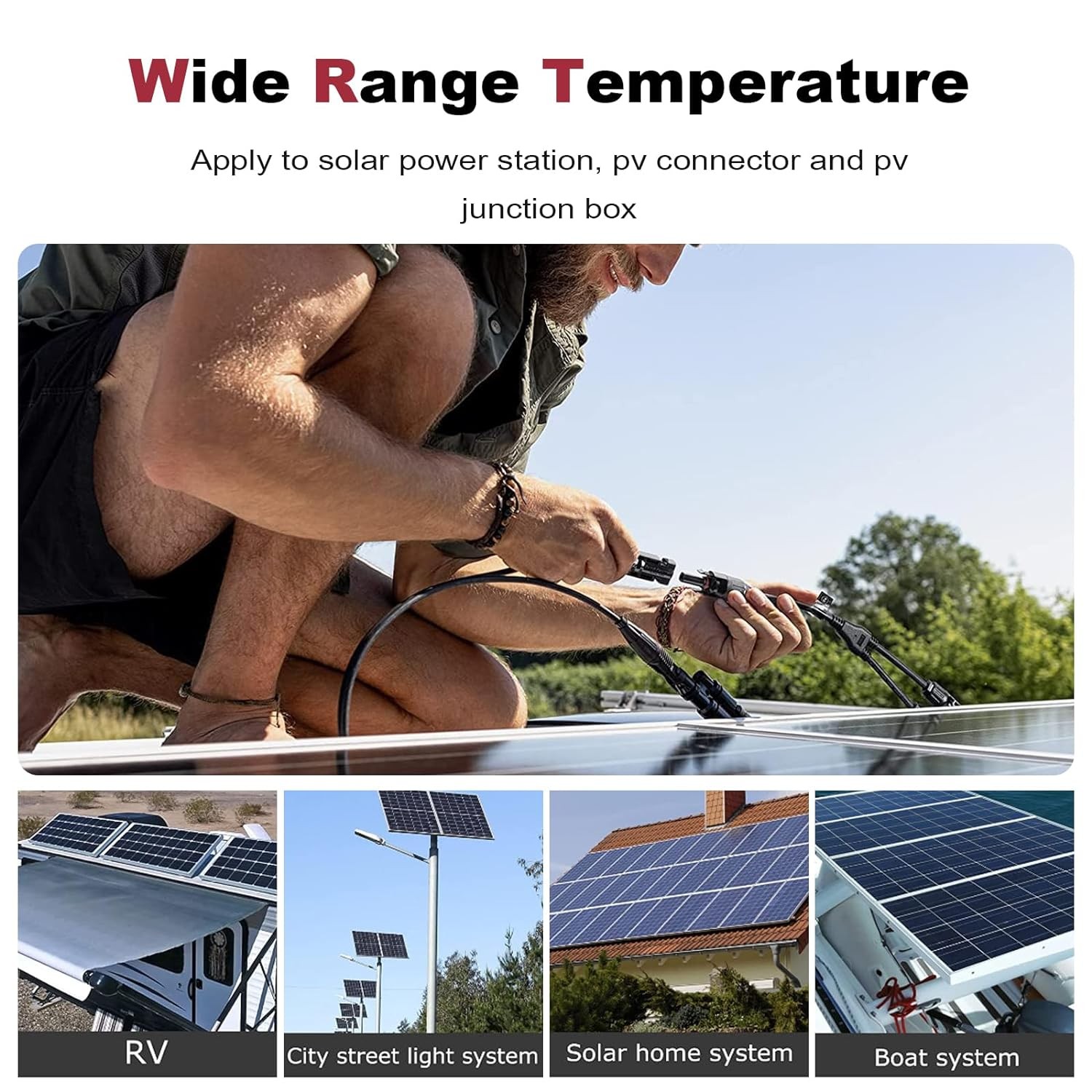 Black+Red 10 AWG Solar Panel Extension Cable Silicone Flexible Wire Connectors