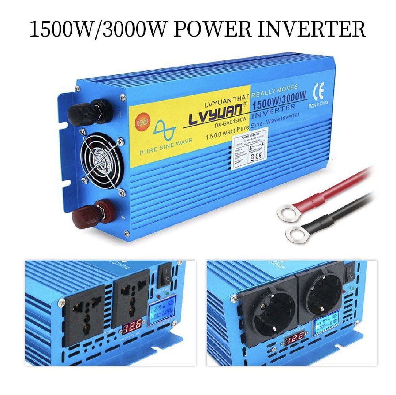 LVYUAN 3000W Pure Sine Wave Power Inverter – 24V DC to 110V AC – 6000W Peak