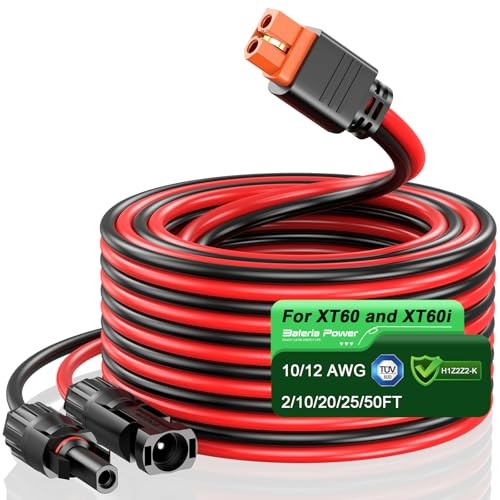 10AWG XT60i Connector Cable, 10 Gauge 25FT Solar to 1PCS 10AWG 25FT Black&Red