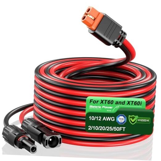 10AWG XT60i Connector Cable, 10 Gauge 25FT Solar to 1PCS 10AWG 25FT Black&Red