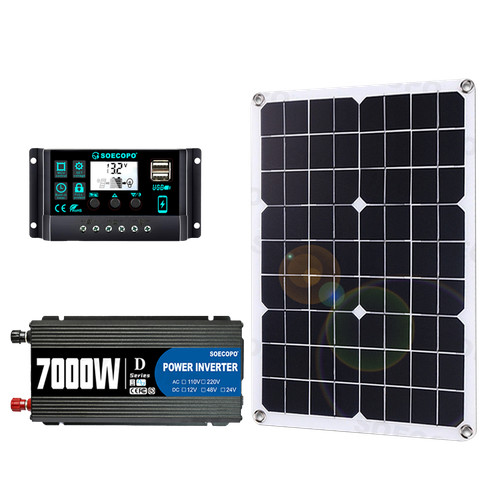 7000W Solar Kit 12V 110V Inverter Battery ChargerLighting Camping 500W Panel UeG