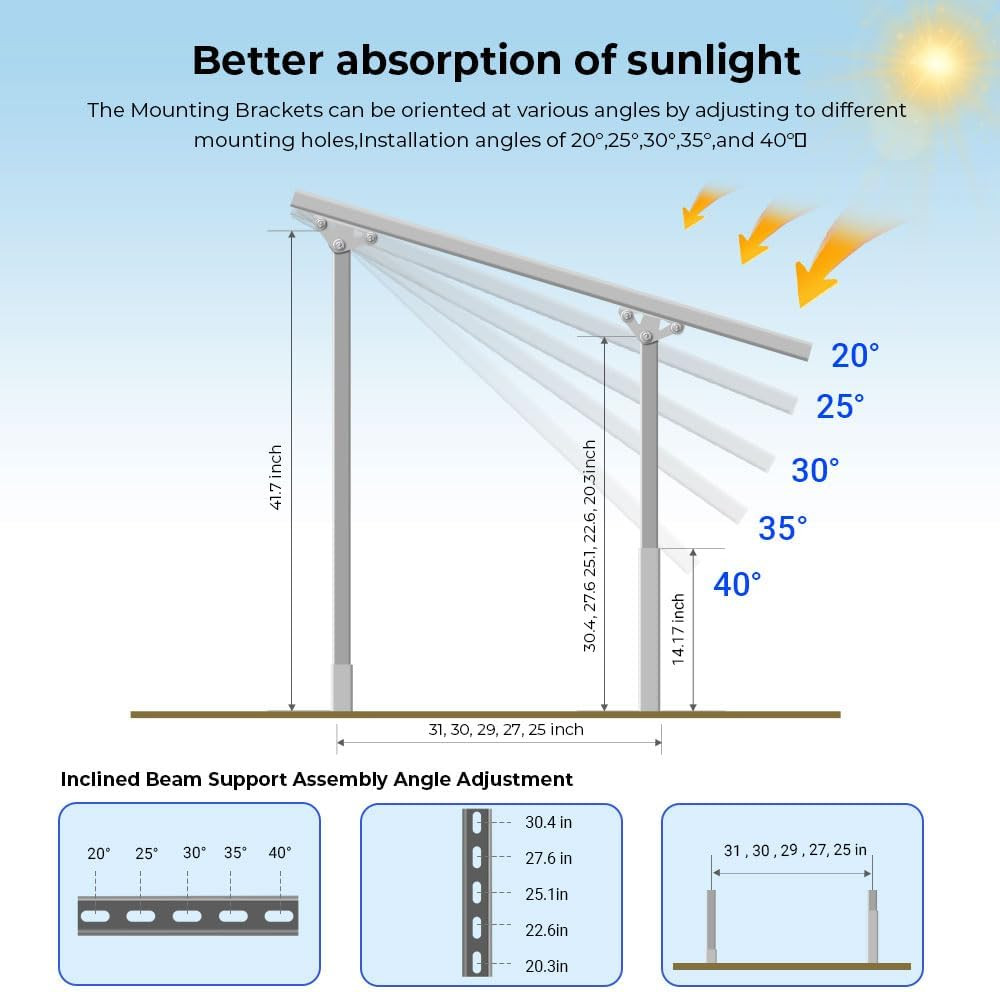 SUNGOLDPOWER Solar Panel Ground Mount Bracket,Adjustable Tilt & Expandable Solar