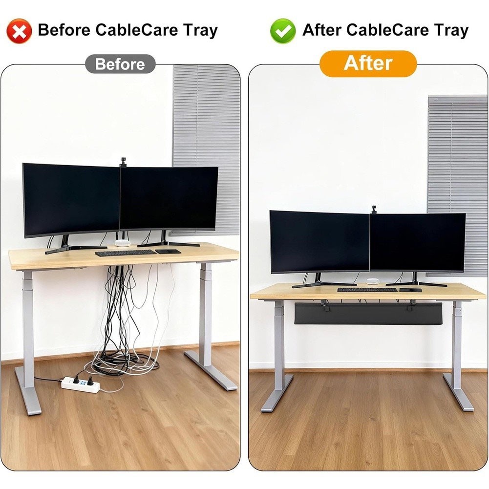 Under Desk Cable Organizer with Reinforced Construction 30x16x6cm Black