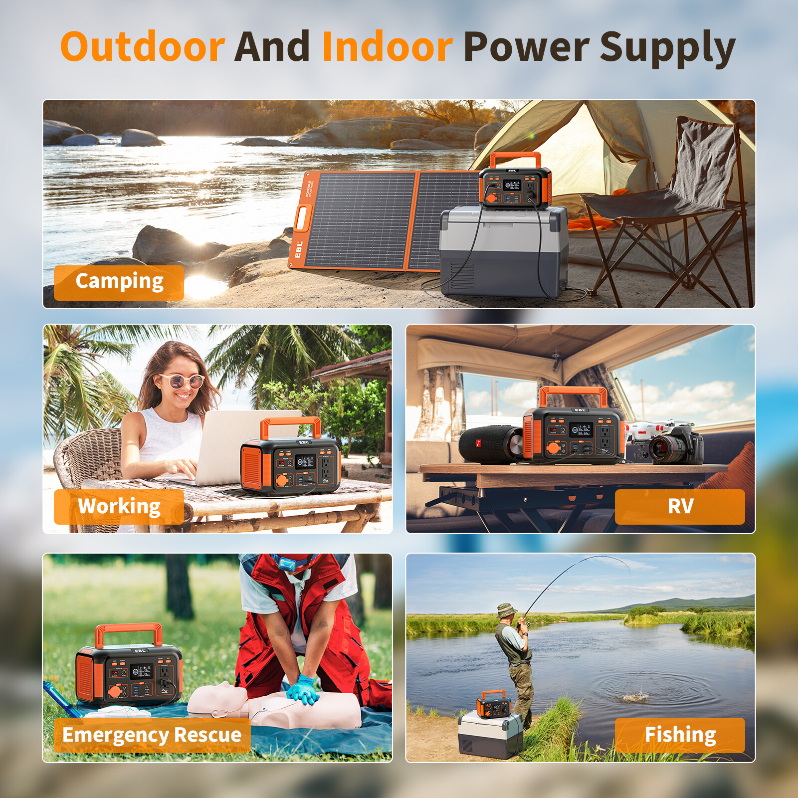 Portable Power Station 444Wh 500W AC USB Battery Charger Camping Solar Generator