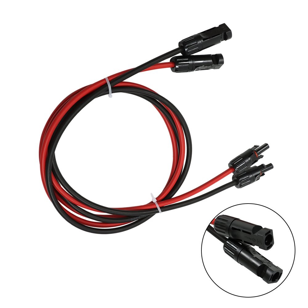 1 Pair 5ft 10AWG Black + Red Solar Panel Extension Cable Wire Connector