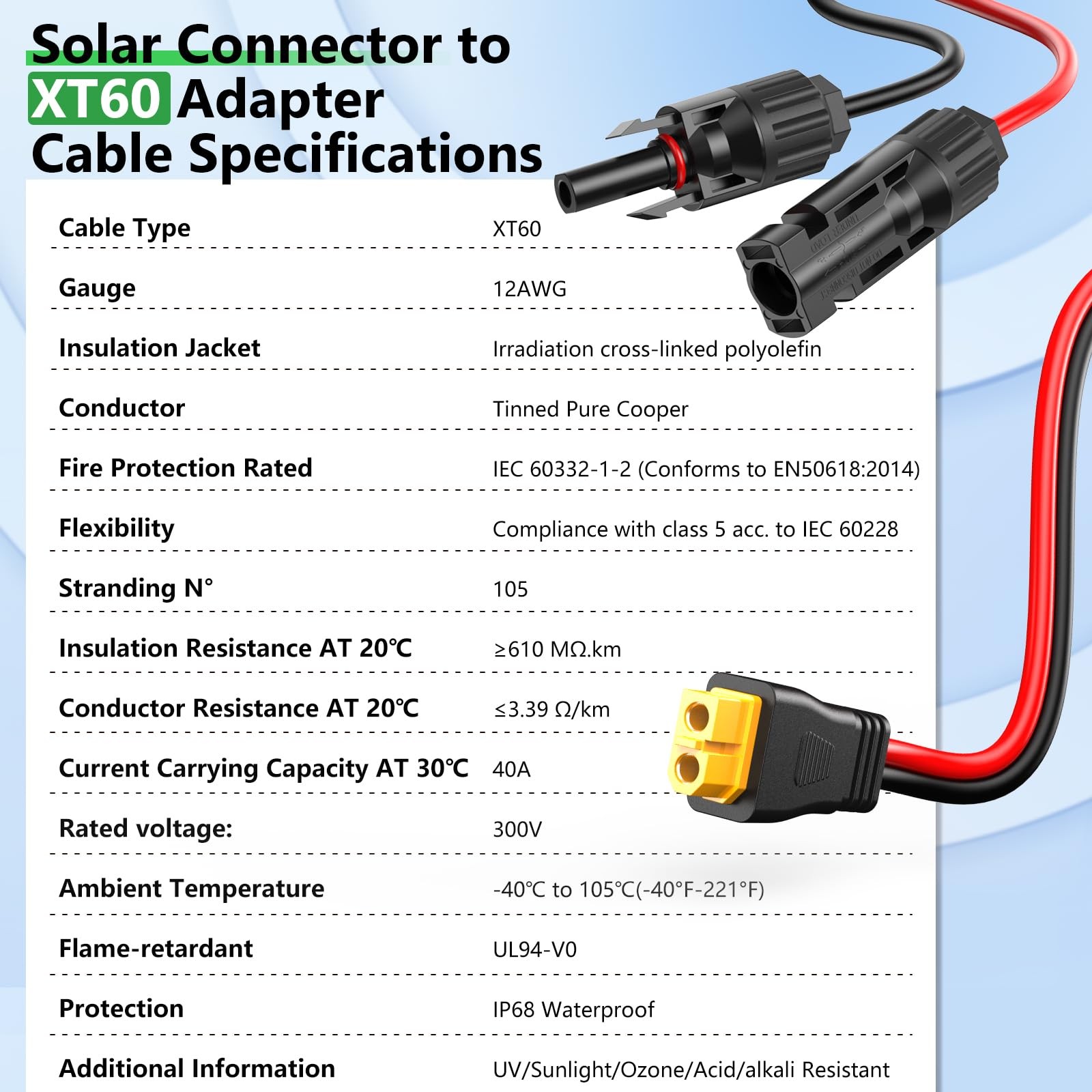 12AWG XT60 Solar Cable, Solar Connector to XT60 Charging Adapter 3 10 15 20 2…