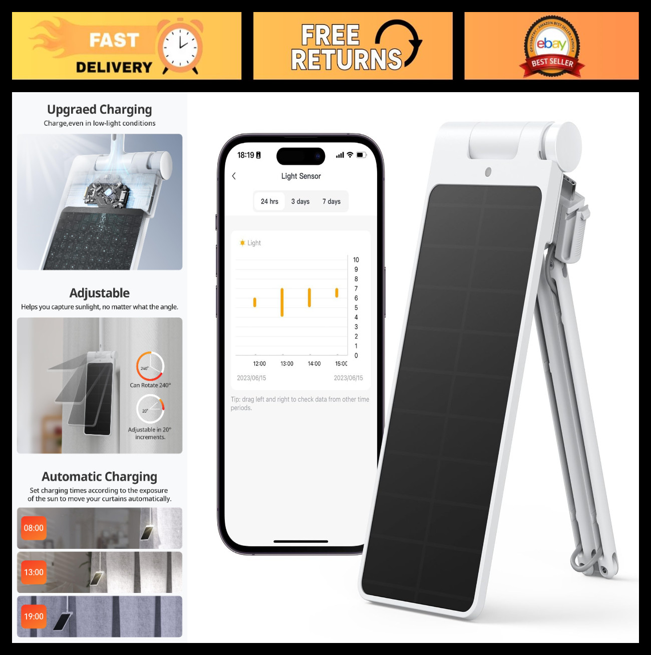 Solar Panel Charger for Curtain 3 – Easy Install, Low Light Charging, Non-Stop P