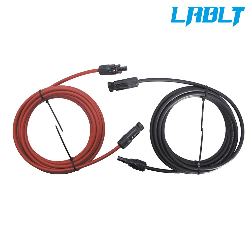 LABLT 10 AWG 15 FT Solar Panel Extension Cable Wire Connector Black + Red