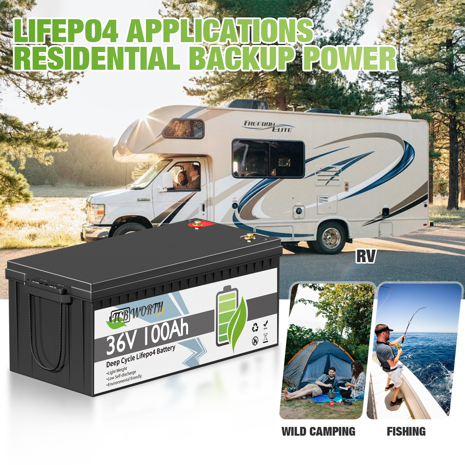 36V 100AH Golf Cart Lithium Battery 200A BMS Bluetooth APP 15000 Deep Cycle RV