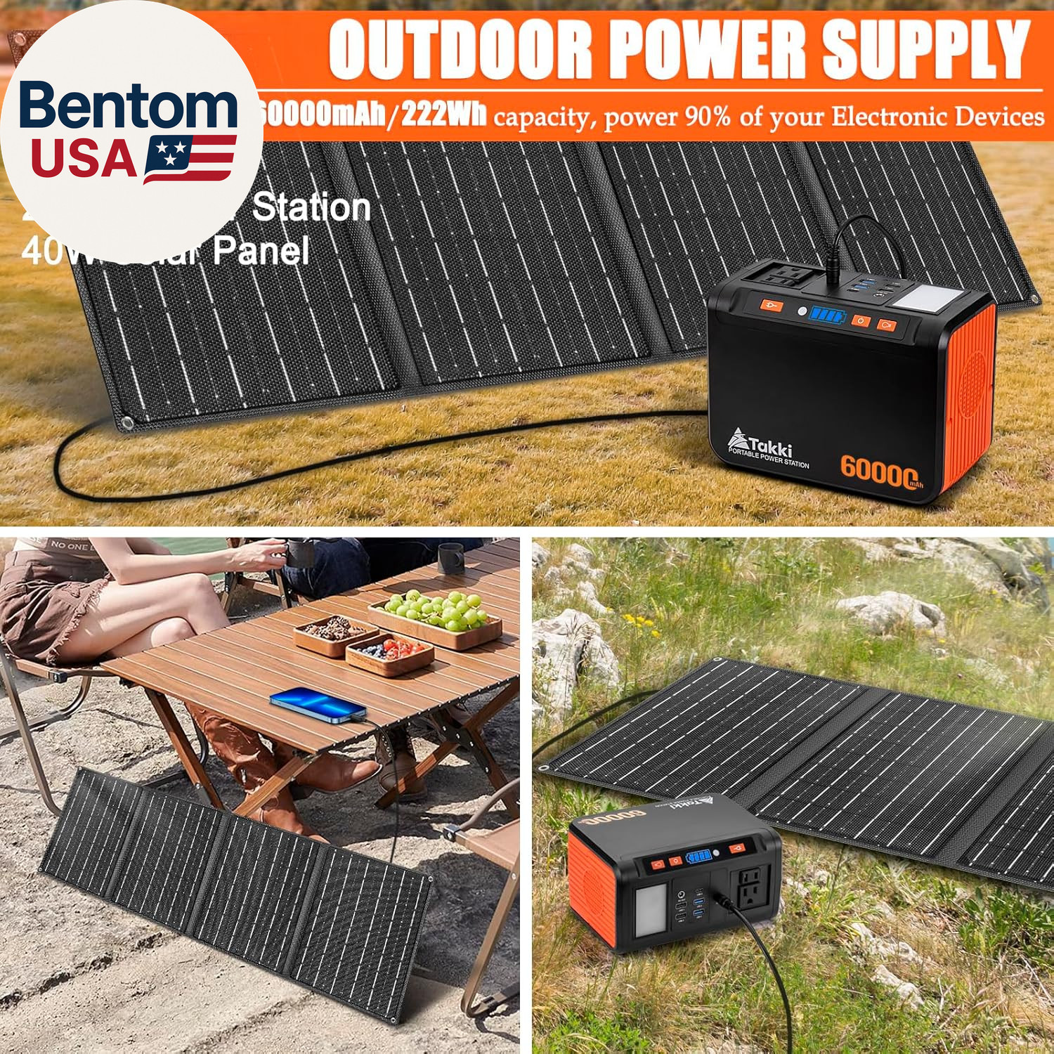 Solar Generator 250W Portable Power Station with 40W Solar Panels 222Wh Pure Sin