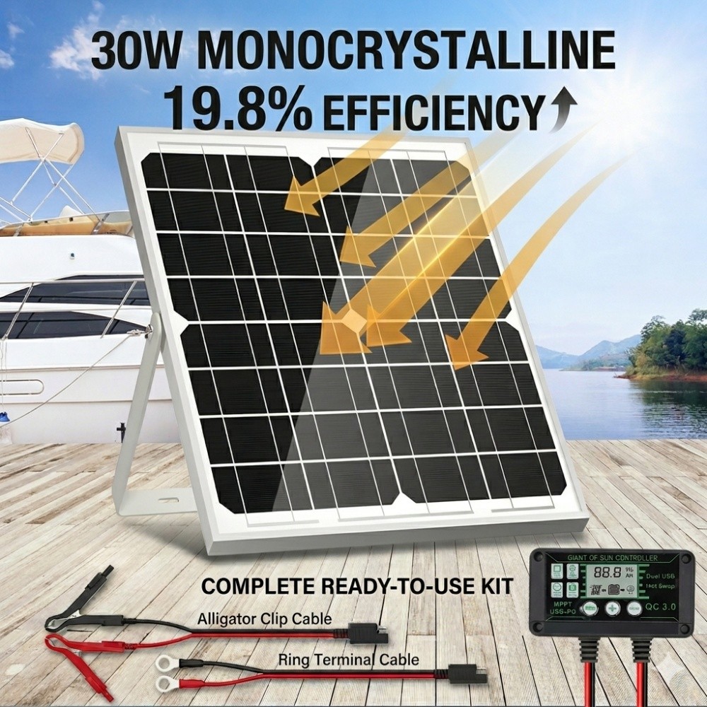 Solar Battery Trickle Charger Kit 30W 12V with MPPT Controller for RV Car Boat