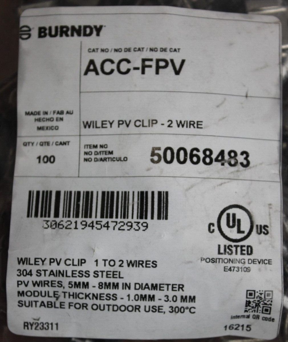 Burndy ACC-FPV – WILEY PV CLIP – 2 WIRE Stainless Steel (100 EA)