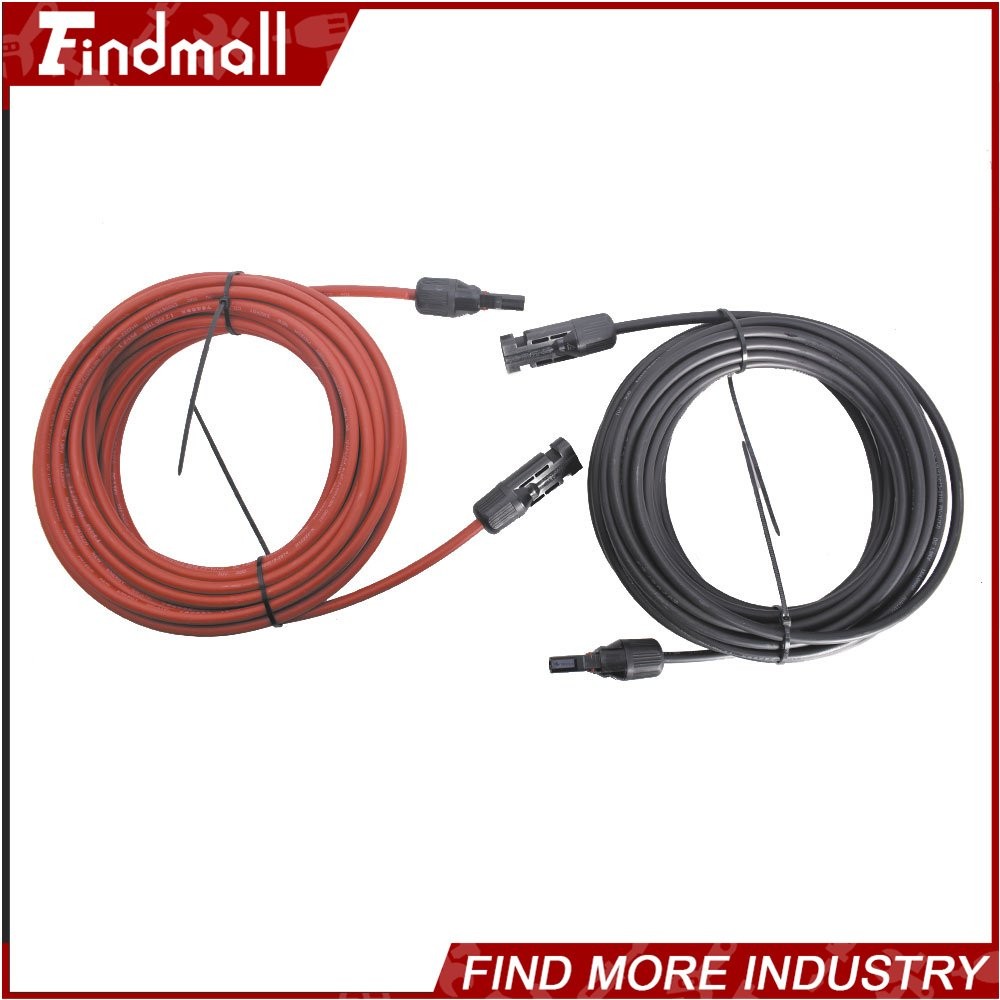 Findmall 10AWG Black + Red 30FT Solar Panel Extension Cable Wire Connector