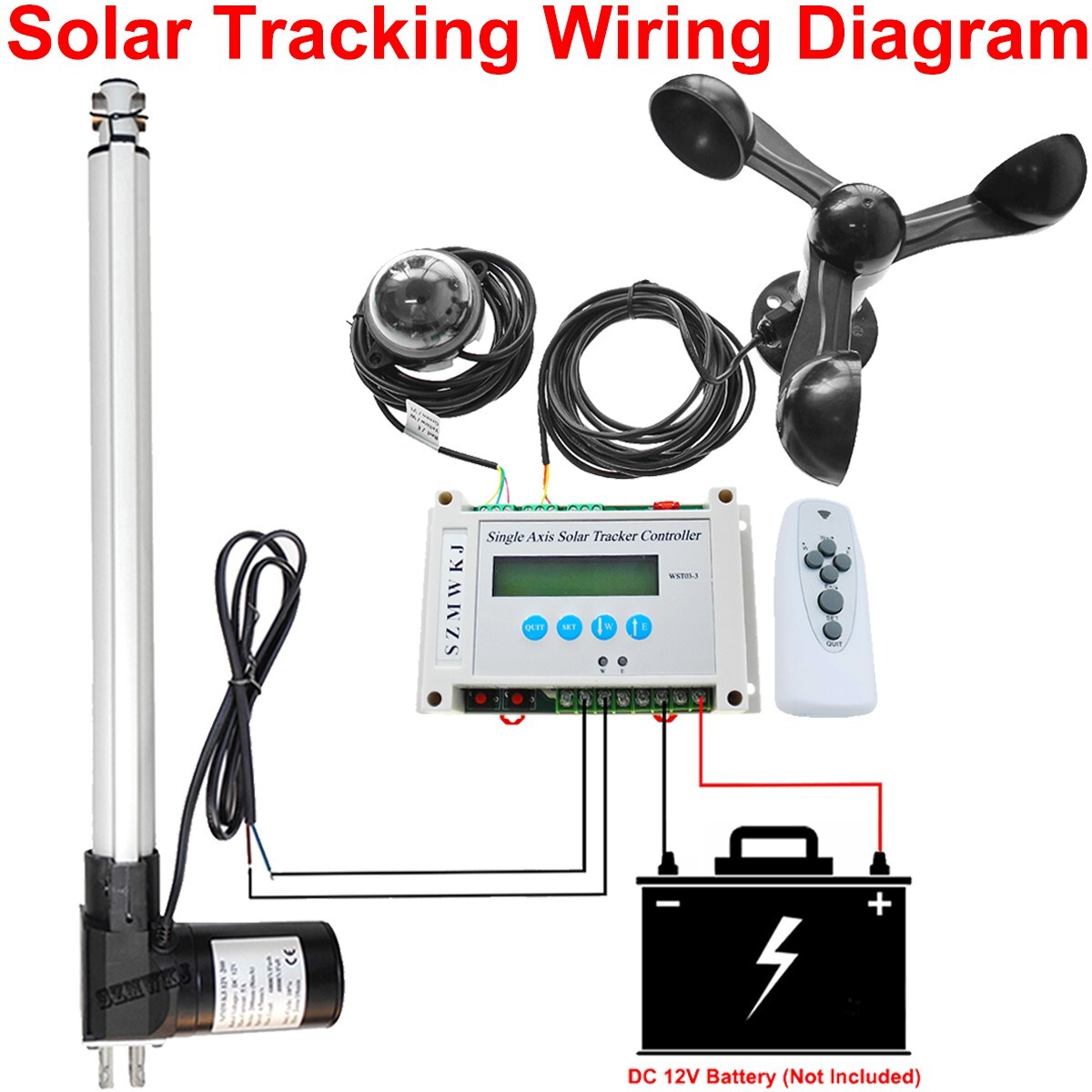Single Axis Solar Tracker System-6000N 8″ Linear Actuator&Anemometer &Controller