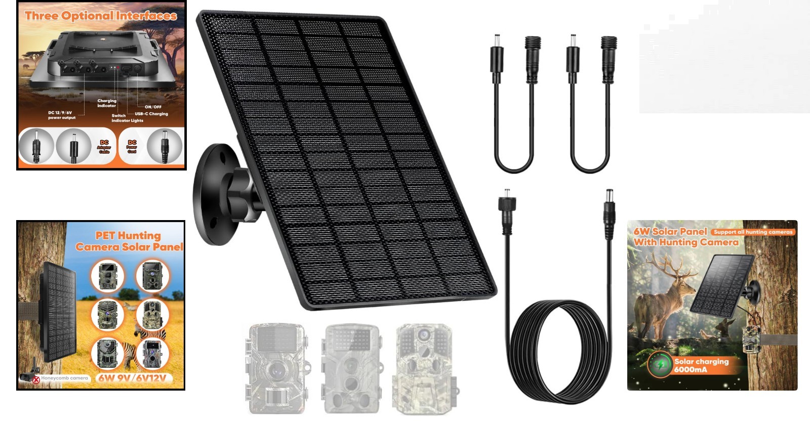 Durable 6W Solar Panel for Trail Camera – 360° Bracket & Rechargeable Battery