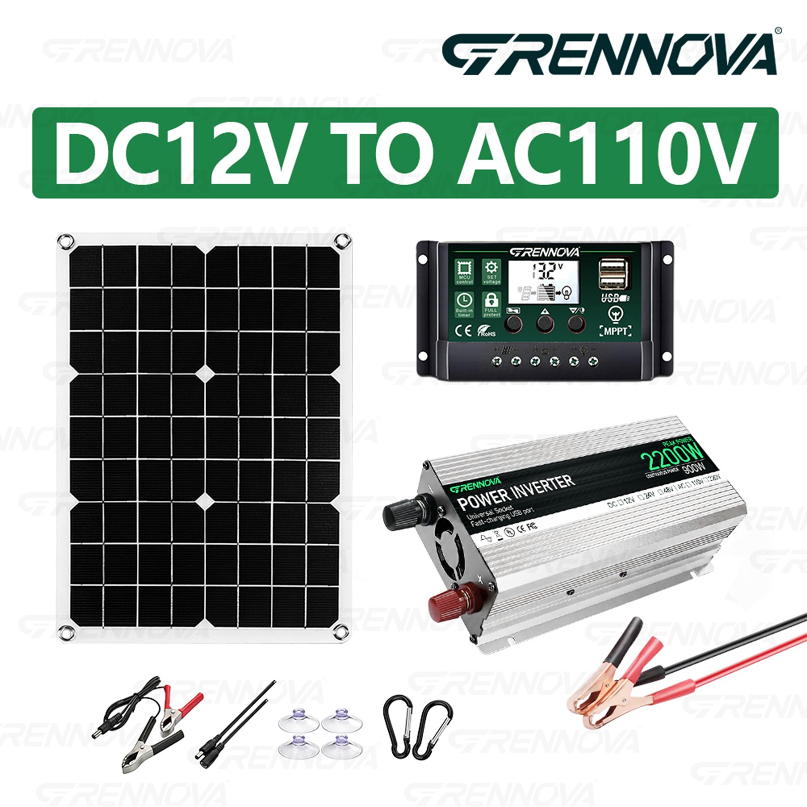 Grennova 2200W Real Power Solar Kit 60A MPPT Dual Voltage Home Backup System