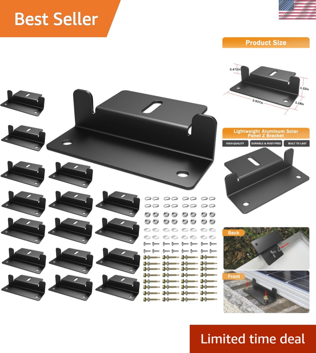 Heavy-Duty 16 PCS Solar Z Brackets – Lightweight Aluminum for Irregular Surfaces