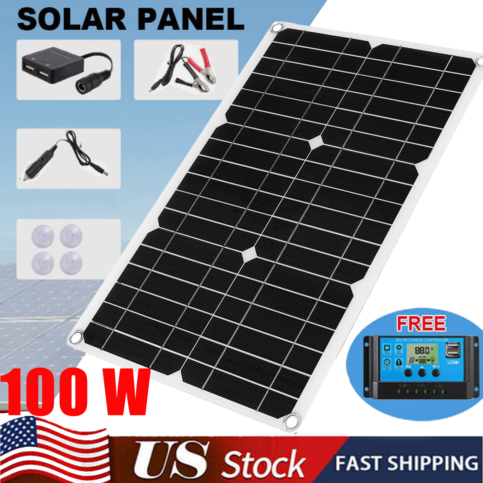 100W Watt 12V Flexible Solar Panel Mono Home RV Rooftop Camping Off-Grid Power
