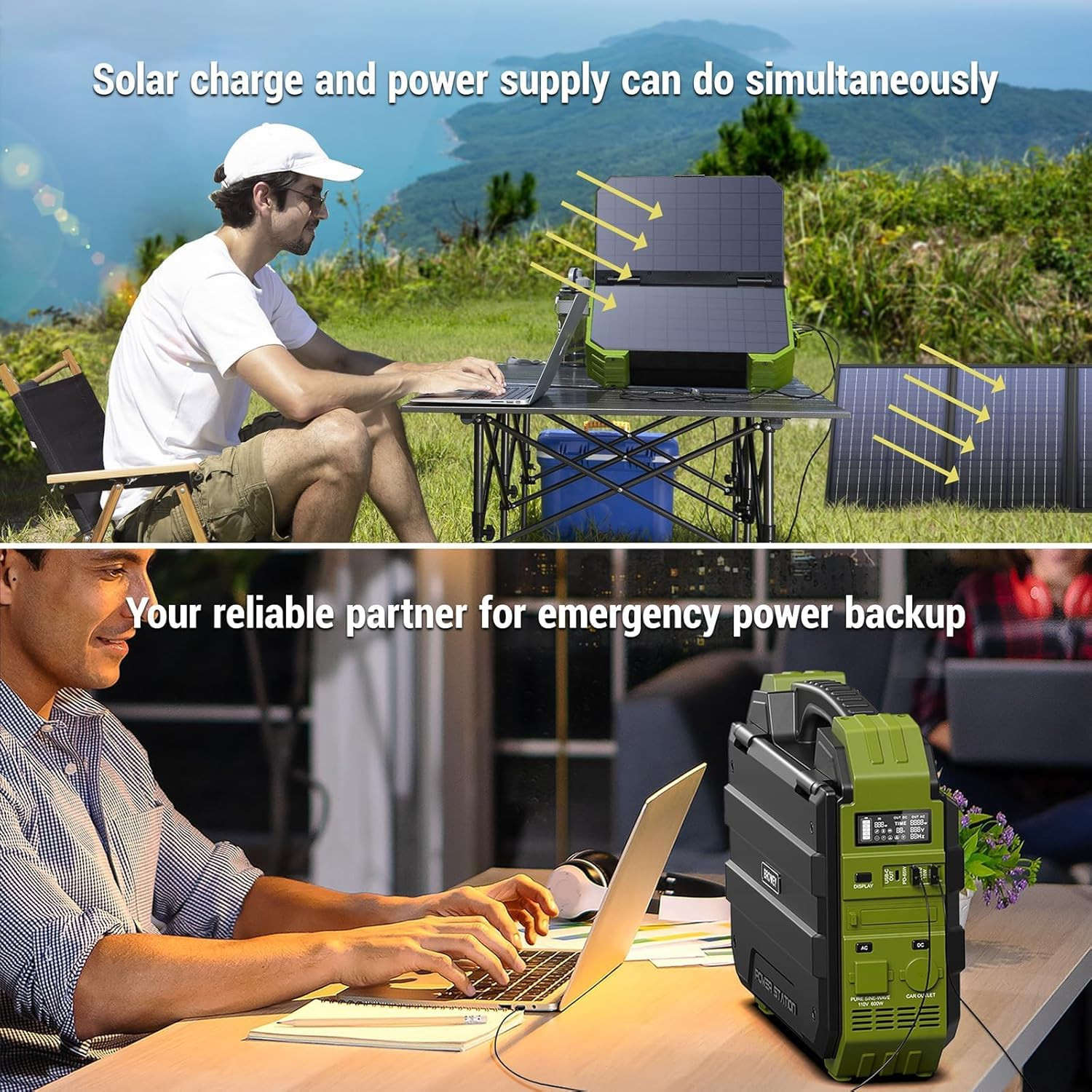 1000W Solar Generator with Built‑In Panel, 614Wh LiFePO4 Power Station