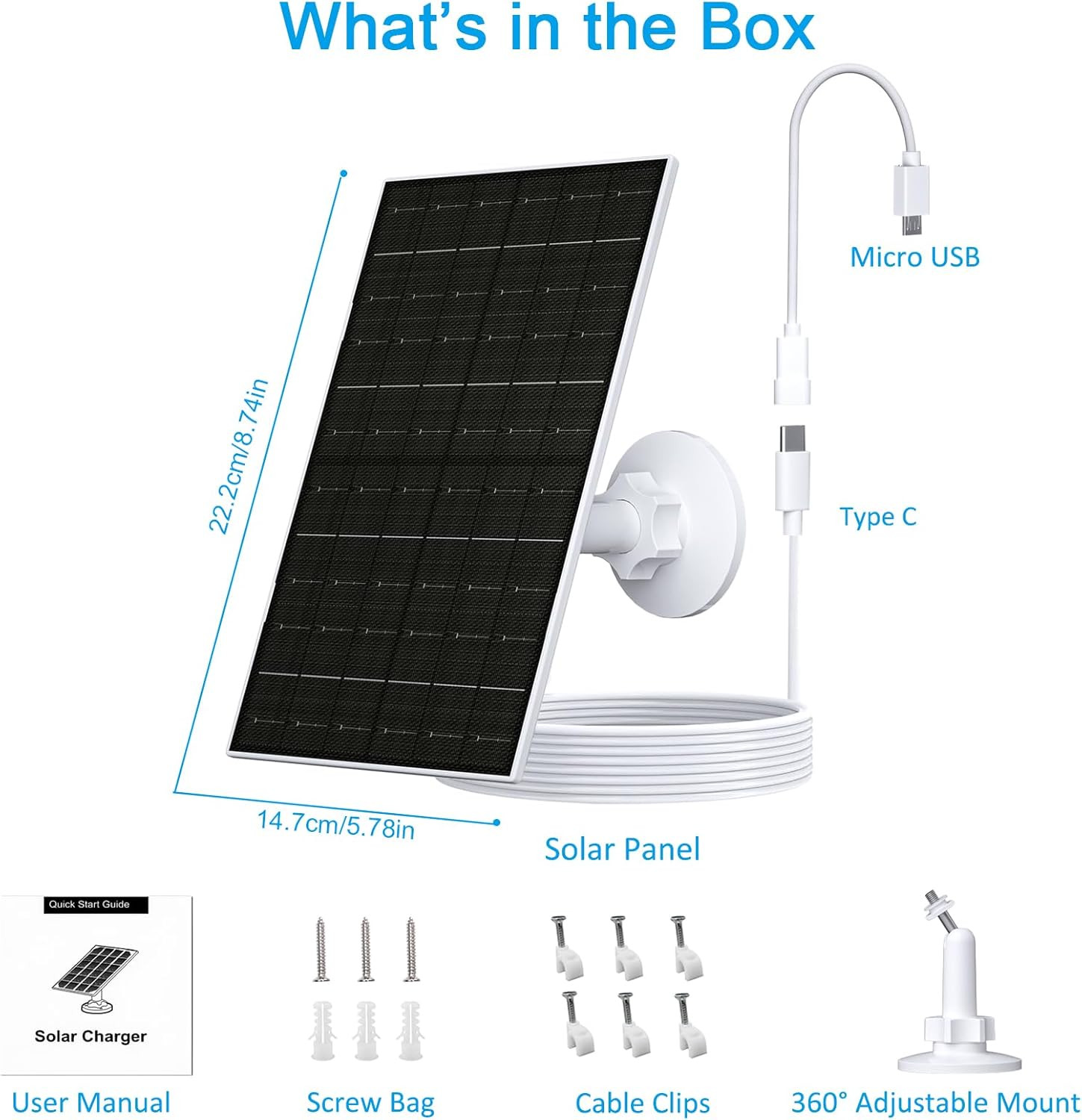 7W Solar Panel Arlo Essential 2K 2Nd Gen Essential XL Spotlight Cameras USB-C