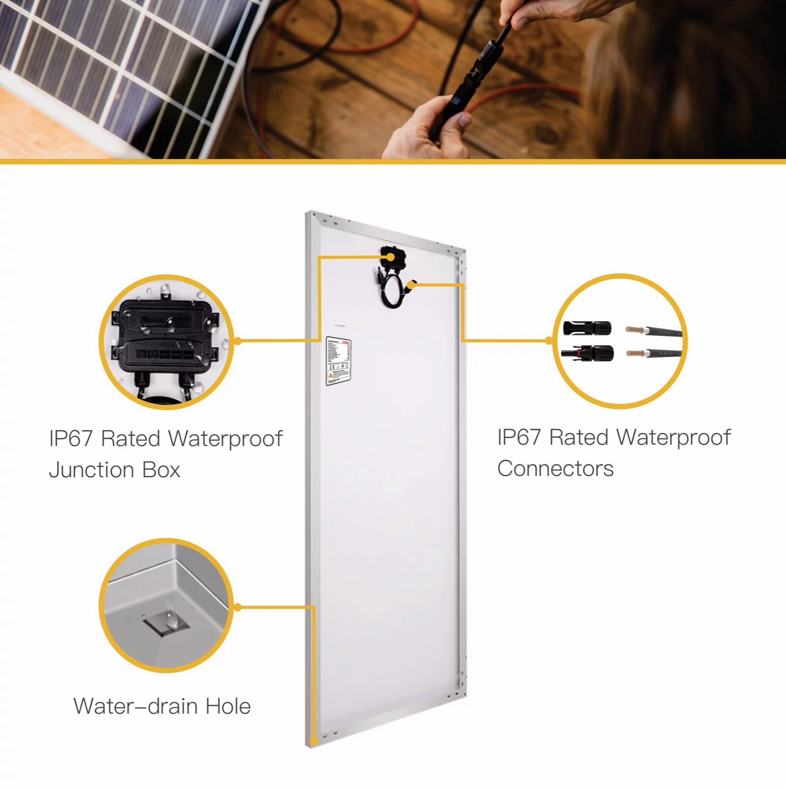 200W solar panel monocrystalline PV module for off-grid RV marine camping