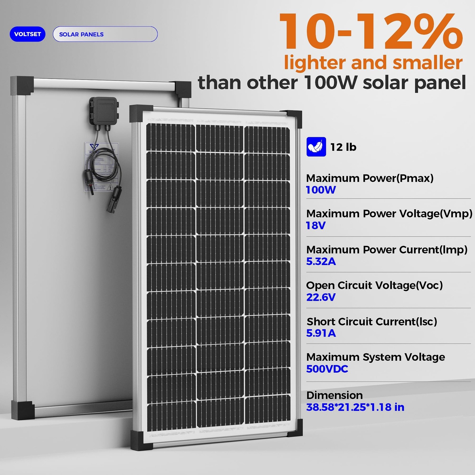 100W 12V Solar Panel, High Efficiency 9BB Cell Monocrystalline Solar Panels I…