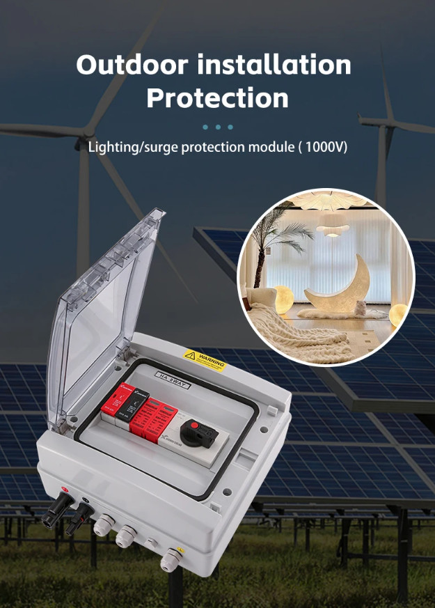 PV Combiner Box 1-in-1-out 1000V DC IP65 Waterproof Surge Lightning Protection