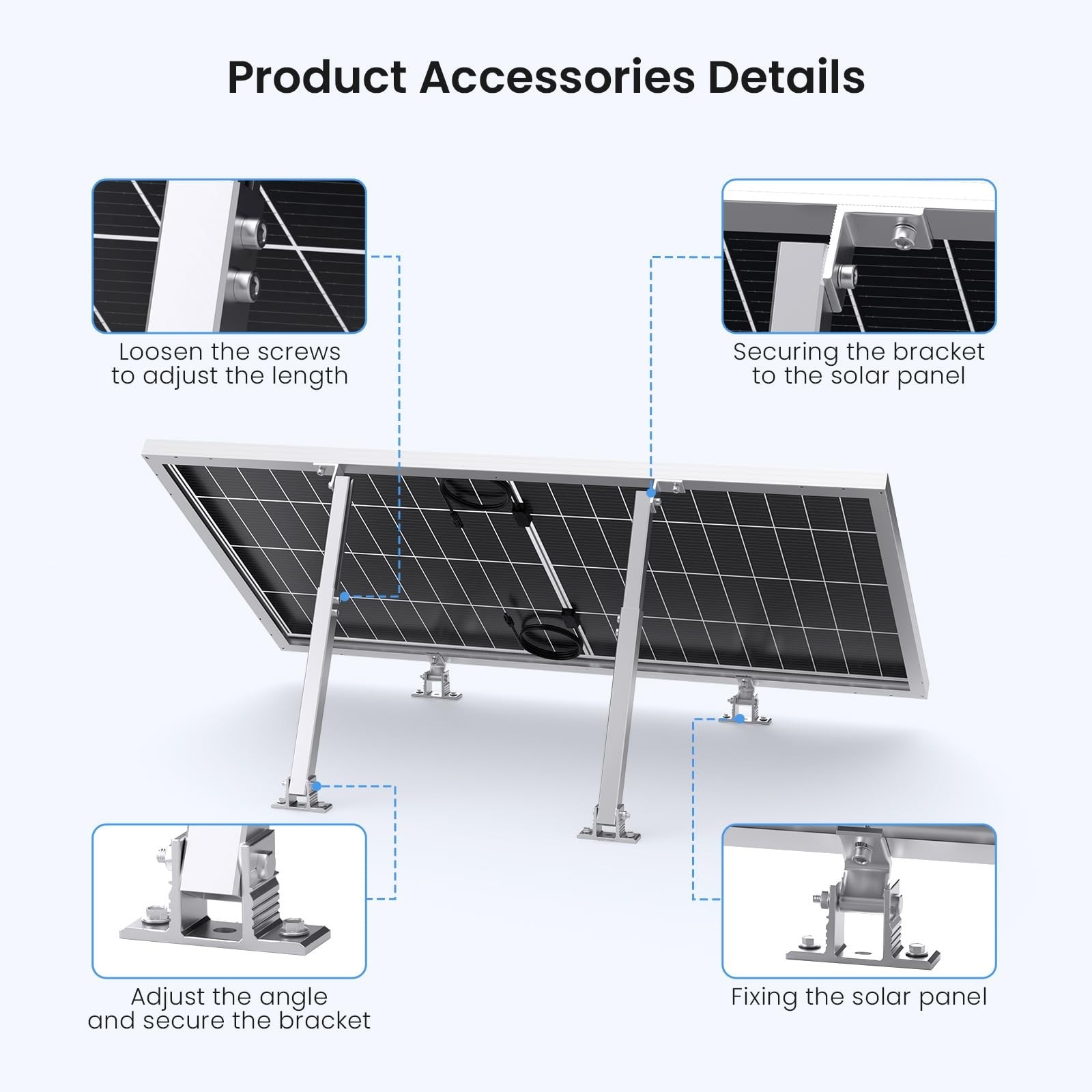 Adjustable Solar Panel Tilt Mount Brackets, Aluminum, 15°-30° for 50-400W, RV, B