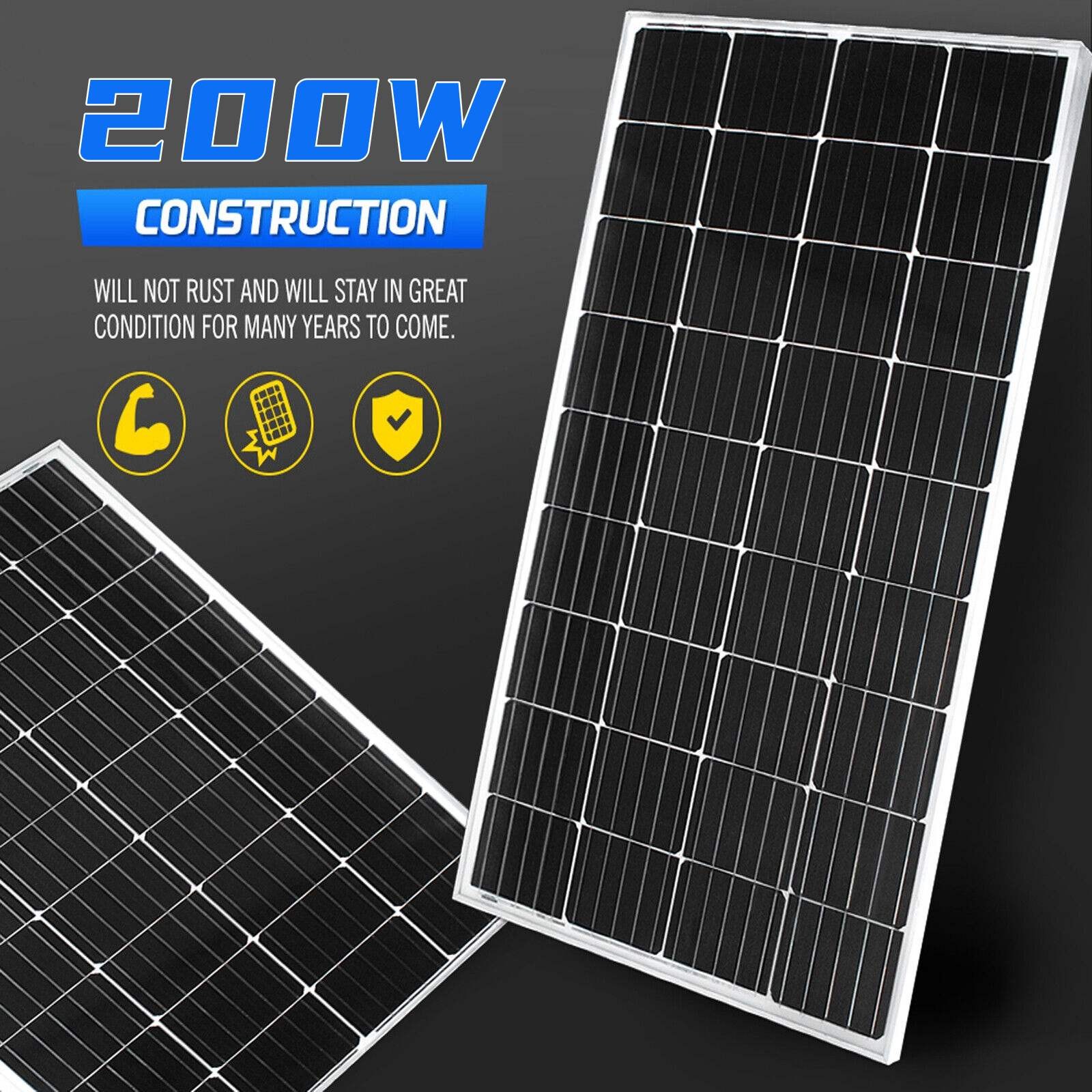 PFCTART 200w watt 12v Monocrystalline Solar Panel RV Camping Home Off Grid