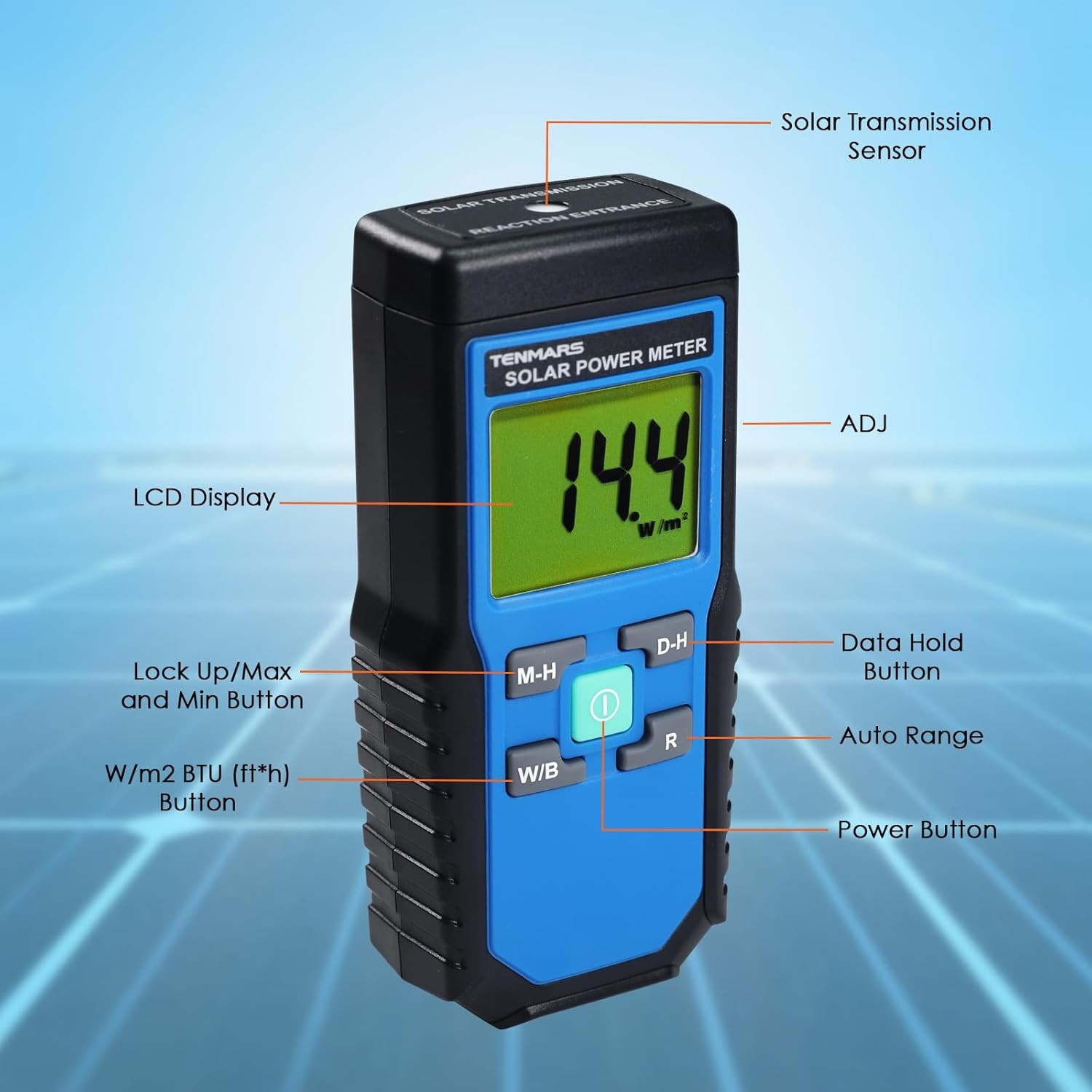 Solar Power Meter, Handheld Solar Irradiance Meter Solar Energy Meter, Digital S