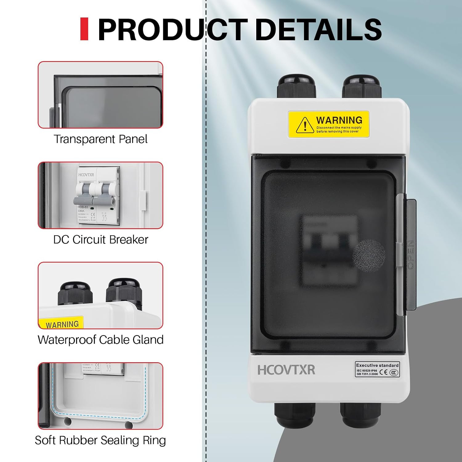 Solar Panel Disconnect Switch 60A 550VDC Solar Shut off Switch 2 Poles Outdoor D