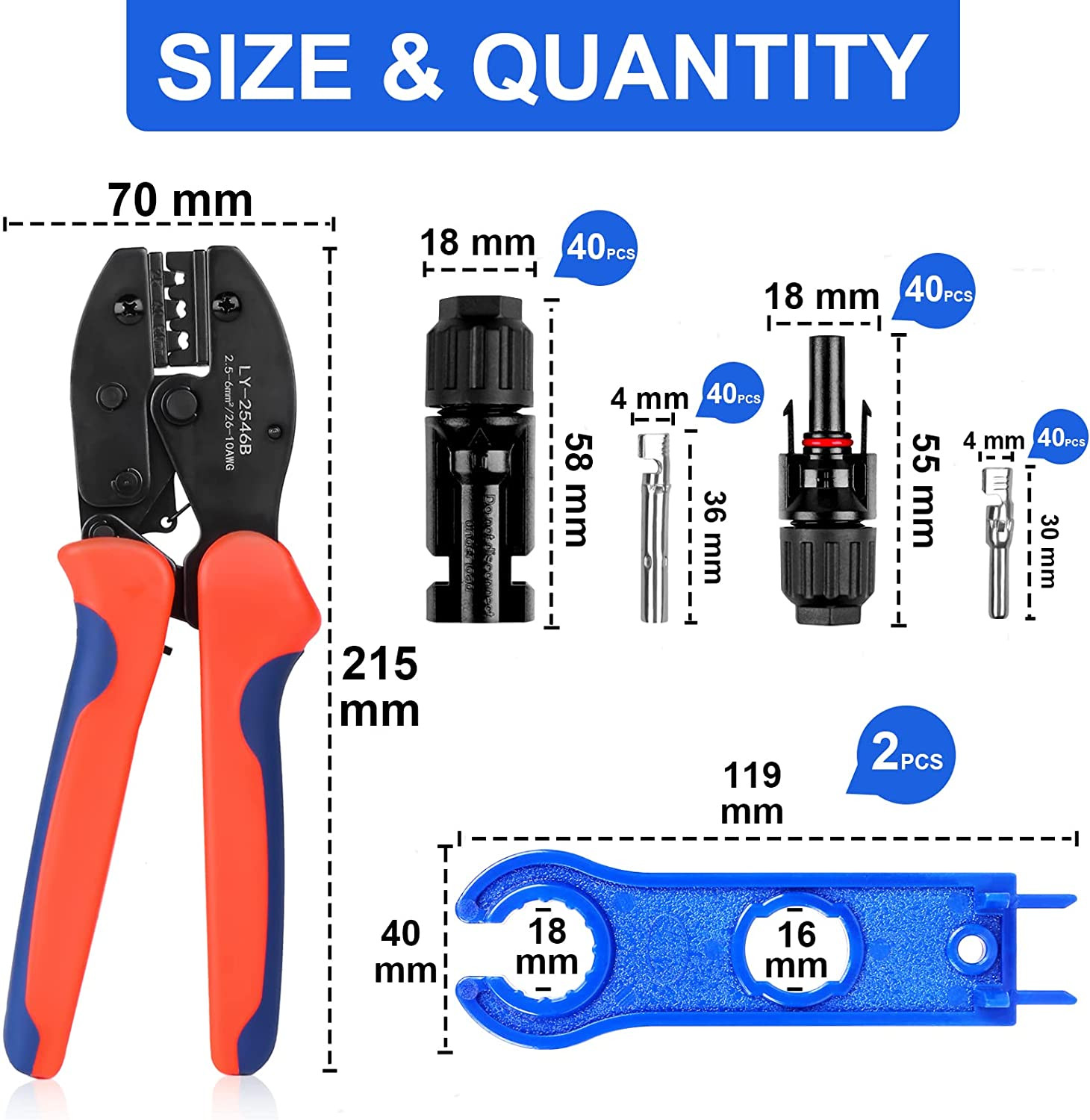 Karidge Solar Cable Connector-Crimping Tool Kit,20 Pairs Male/Female Solar Panel