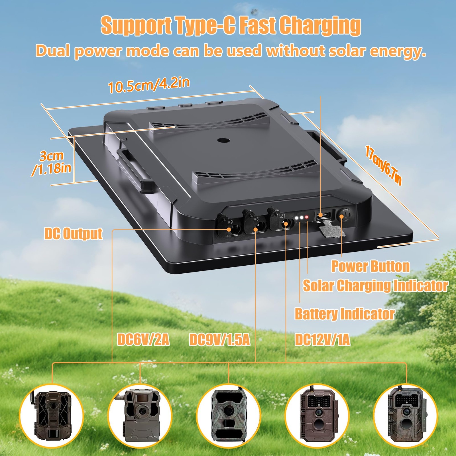 Trail Solar Panel,6W Solar Battery Charger Kit 6V/2A 9V/1.5A 12V/1A with 6000…