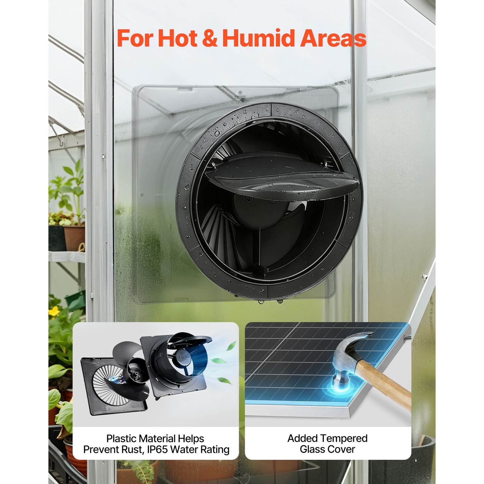 Solar Powered Fan, 20W Solar Panel with Battery Storage, 220 CFM Airflow