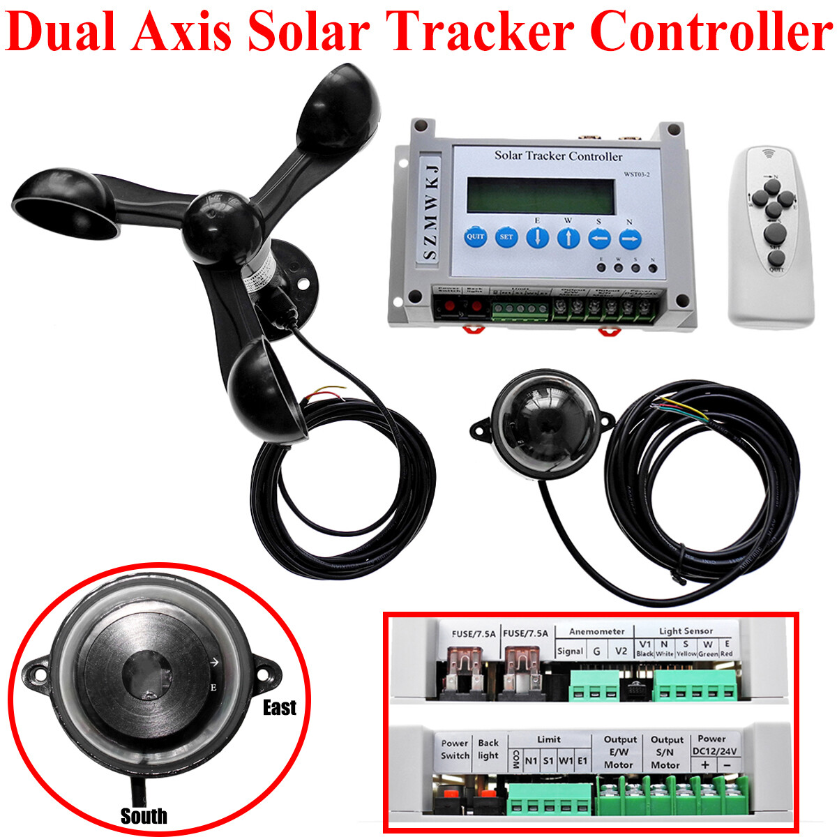 Dual Axis Solar Panel Sun Tracking Tracker W/ LCD Controller W/Wind Speed Sensor