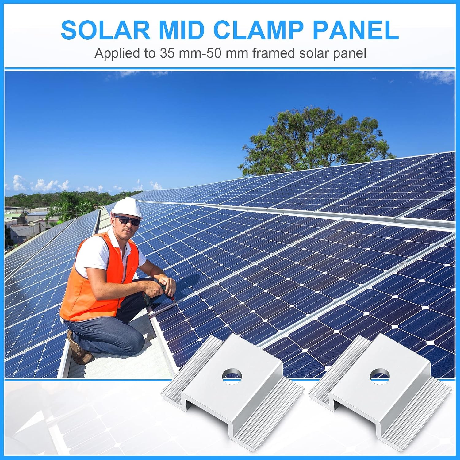 Solar Aluminum Mid Clamps for Panels 1.06 Inch 12